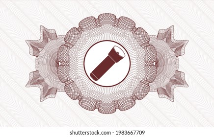 Red rosette (money style emblem). Vector Illustration. Detailed with flashlight icon inside