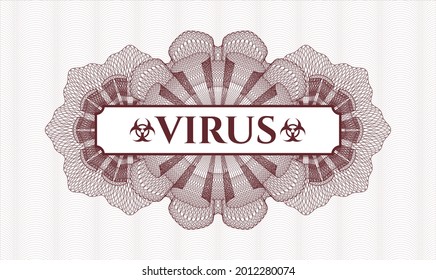 Rosette rojo (emblema del estilo del dinero). Ilustración vectorial. Detallado con el virus de texto dentro