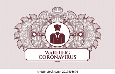 Estampilla roja o emblema del estilo del dinero. Ilustración vectorial. Detallado con un hombre con un icono de máscara facial y el texto de advertencia Coronavirus