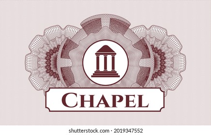 Red rosette (money style emblem). Vector Illustration. Detailed with bank icon and Chapel text inside