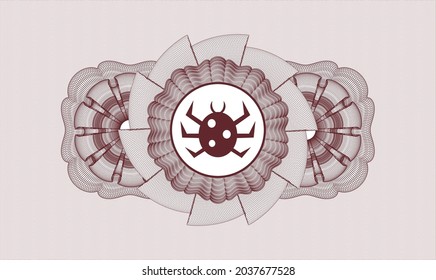 Red rosette (money style emblem). Vector Illustration. Detailed with bug icon inside
