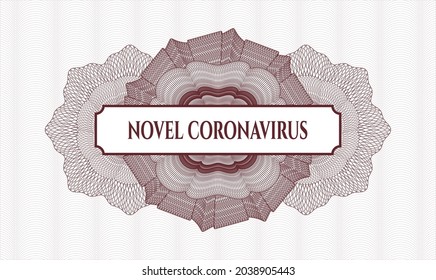 Red rosette or money style emblem. Vector Illustration. Detailed with text Novel Coronavirus inside