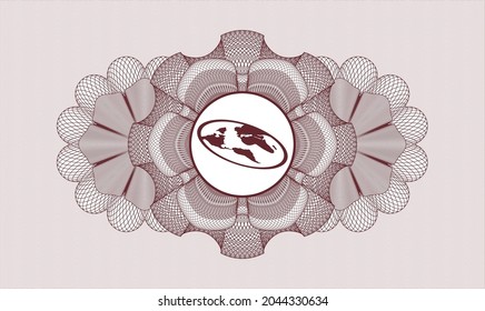 Red rosette or money style emblem. Vector Illustration. Detailed with flat earth icon inside