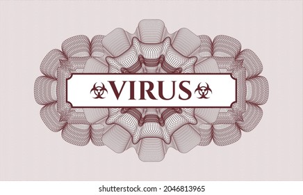 Red rosette or money style emblem. Vector Illustration. Detailed with text Virus inside