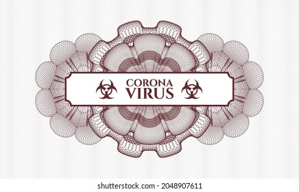 Red rosette or money style emblem. Vector Illustration. Detailed with text Coronavirus inside
