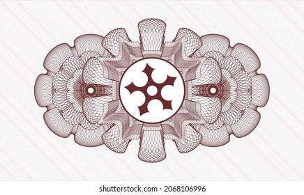 Red rosette (money style emblem). Vector Illustration. Detailed with ninja star icon inside