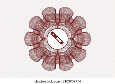 Red rosette or money style emblem. with cutter icon inside