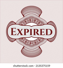 Red rosette or money style emblem with text Expired inside