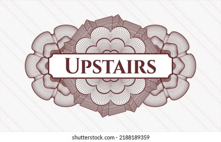 Red rosette or money style emblem. Vector Illustration. Detailed with text Upstairs inside