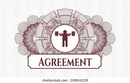 Red rosette or money style emblem. Vector Illustration. Detailed with squat icon and Agreement text inside