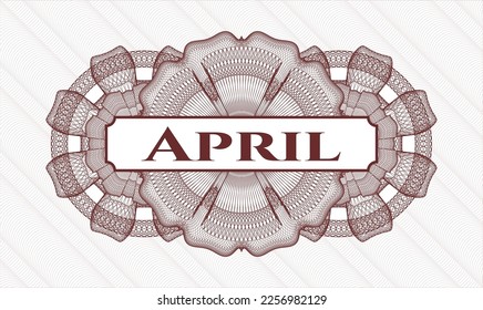 Red rosette or money style emblem. Vector Illustration. Detailed with text April inside