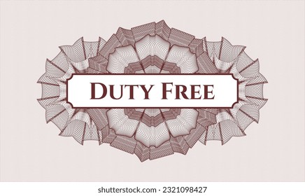 Red rosette or money style emblem. Vector Illustration. Detailed with text Duty Free inside