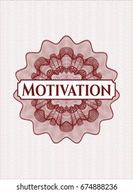 Red rosette or money style emblem with text Motivation inside