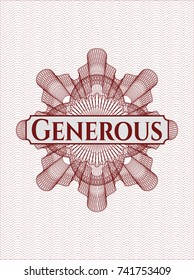 Red rosette or money style emblem with text Generous inside
