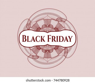 Red rosette or money style emblem with text Black Friday inside
