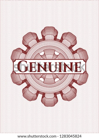 Red rosette (money style emblem) with text Genuine inside