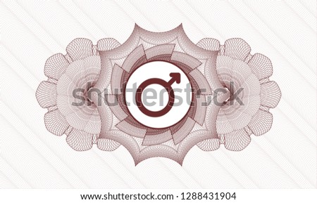 Red rosette (money style emblem) with male icon inside