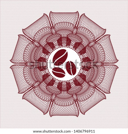Red rosette (money style emblem) with coffee bean icon inside