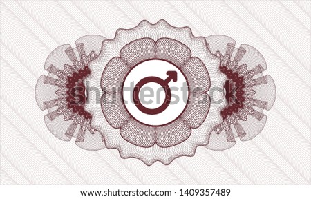 Red rosette or money style emblem with male icon inside