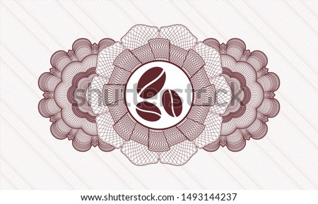 Red rosette (money style emblem) with coffee bean icon inside