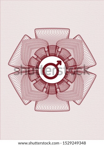 Red rosette or money style emblem with male icon inside