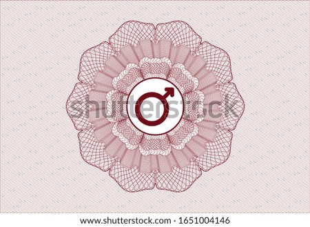 Red rosette or money style emblem with male icon inside