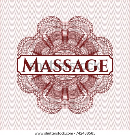 Red rosette or money style emblem with text Massage inside