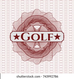 Red rosette with text Golf inside