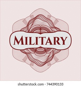Red rosette with text Military inside