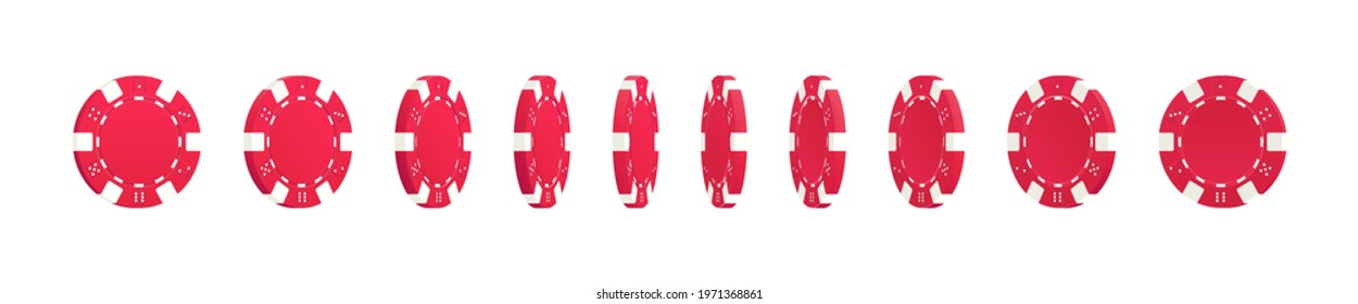 Red rotating poker chips. Gambling game, casino 3d chips. Vector illustration