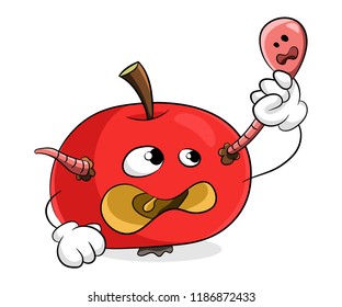 Red rotten apple remove worm from yourself concept get rid of bad things. Vector illustration