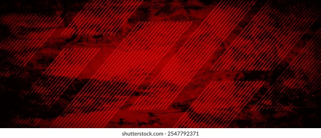 Vermelho áspero fundo abstrato grunge sobrepor camada no espaço escuro com linhas diagonais decoração. Elemento de design gráfico moderno vintage conceito de estilo para banner web, folheto, cartão ou capa de brochura