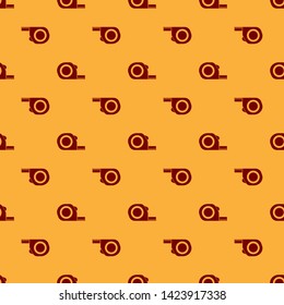 Red Roulette construction icon isolated seamless pattern on brown background. Tape measure symbol.  Vector Illustration