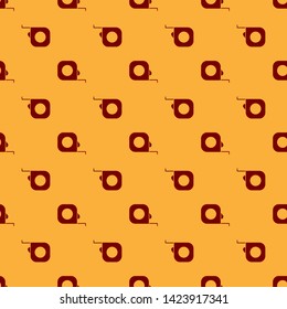 Red Roulette construction icon isolated seamless pattern on brown background. Tape measure symbol.  Vector Illustration