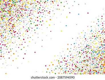 Red Round Anniversary Background. Dot Dust Texture. Yellow Cartoon Confetti. Multicolored Christmas Circle Illustration.