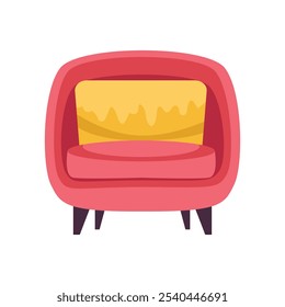 Red round armchair in flat design. Luxury stylish sofa for living room. Vector illustration isolated.