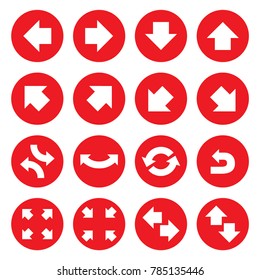 Red round arrow pointer icons, cursor collection set, simple shape pointer flat design infographic pictogram concept vector for app web button ui ux interface elements isolated on white background