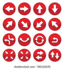 Red round arrow pointer icons, cursor collection set, simple shape pointer flat design infographic pictogram concept vector for app web button ui ux interface elements isolated on white background