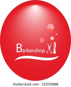 red round background for hair salon with barbershop tools 