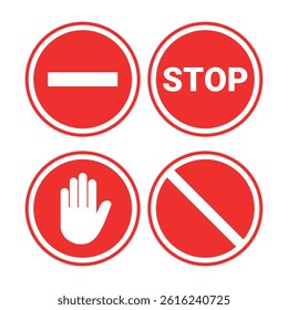 red round background stop icon collection