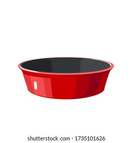 Red round baking pan. Kitchen utensil. Vector illustration cartoon flat icon isolated on white background.