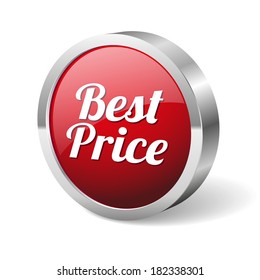 Red round best price button with metallic border