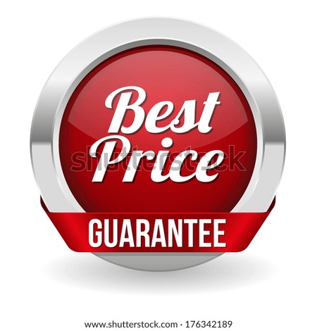 Red round best price button with ribbon