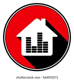 red round, border and black shadow - white house with equalizer icon