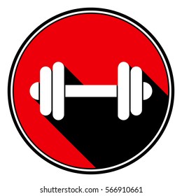 red round with border and black shadow - white dumbbell icon