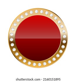 Red round border with golden frame and diamonds