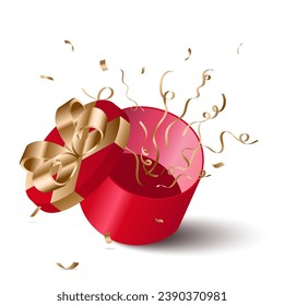 The red round box emits a gold ribbon. party box, celebration box.