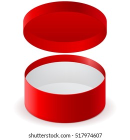 Red Round Box. Vector Illustration Isolated On White Background