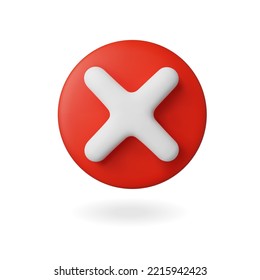 Red round button with 3d cross. Wrong sign or cross. Vector realistic icon no