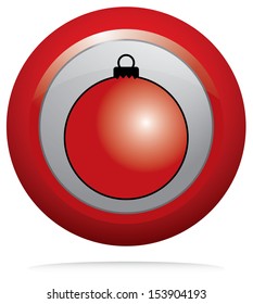 Red  round button with Christmas globe icon. Abstract isolated vector illustration.